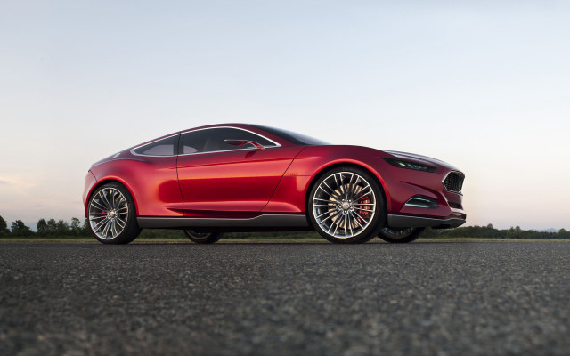 Red car road grass trees free wallpaper for desktop - medium preview image