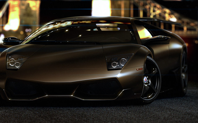Brown sports car night city free wallpaper for desktop - medium preview image
