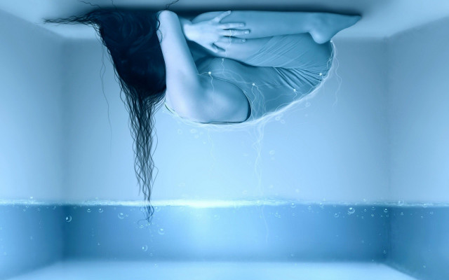 Woman floating pool hair air free wallpaper for desktop - medium preview image