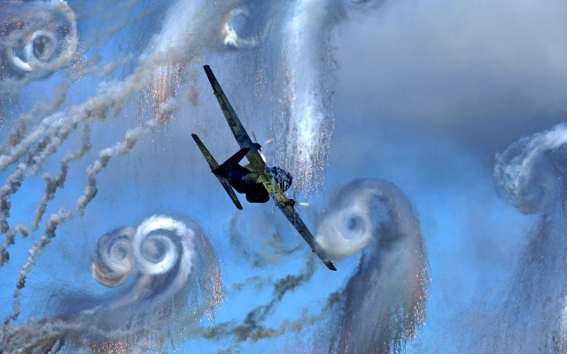 Plane cloudy smoke fullmoon night free wallpaper for desktop - medium preview image