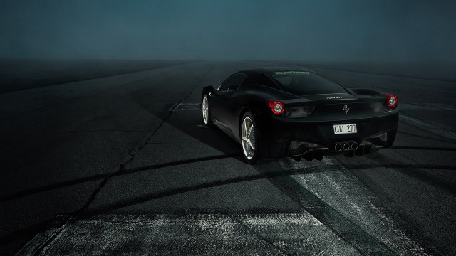 Black sports car foggy night free wallpaper for desktop - medium preview image