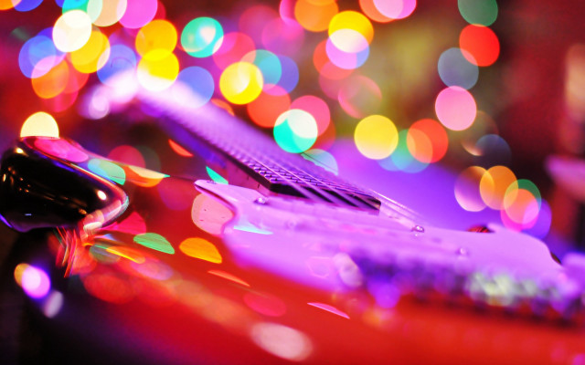 Purple guitar bokeh lights blurry free wallpaper for desktop - medium preview image