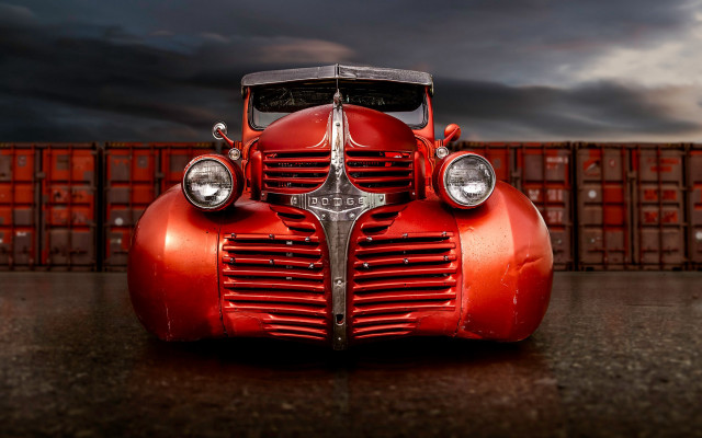 Red car cargo container night free wallpaper for desktop - medium preview image