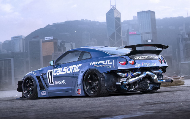 Blue car exhaust parking lot free wallpaper for desktop - medium preview image