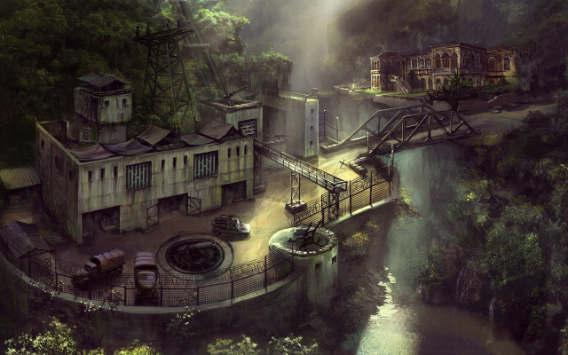 Forest bridge building river city free wallpaper for desktop - medium preview image