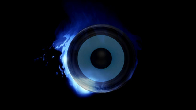Speaker blue flames black background free wallpaper for desktop - medium preview image
