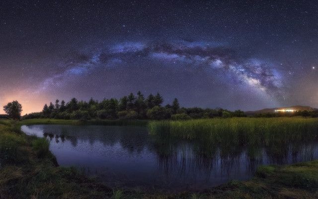 Night sky stars lake trees #3 free wallpaper for desktop - medium preview image