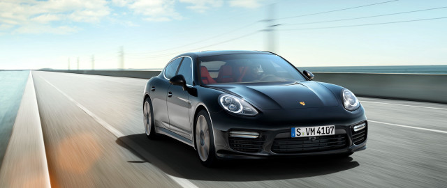 Black porsche panamera highway ocean free wallpaper for desktop - medium preview image