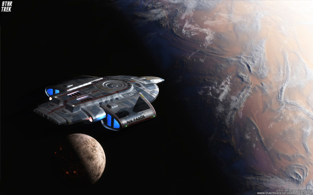 Spaceship flying planet sky moon free wallpaper for desktop - medium preview image