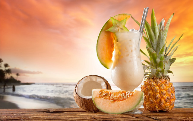 Pineapple drink ocean sunset beach free wallpaper for desktop - medium preview image