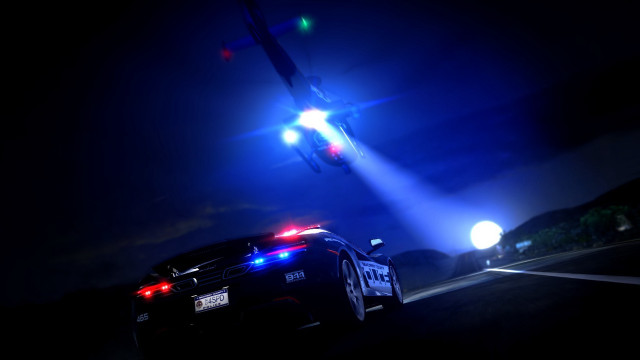 Police car night plane moonlight free wallpaper for desktop - medium preview image