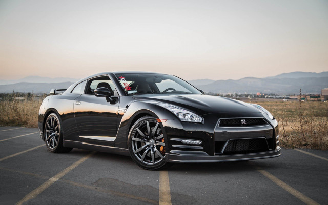Black sports car mountains skyline free wallpaper for desktop - medium preview image