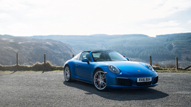 Blue sports car mountains parking free wallpaper for desktop - medium preview image