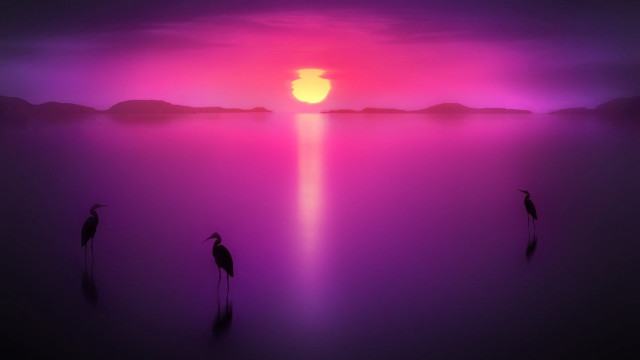 Birds mountains sunset mystical sky free wallpaper for desktop - medium preview image