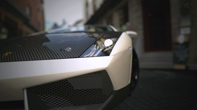 Sports car street buildings person free wallpaper for desktop - medium preview image