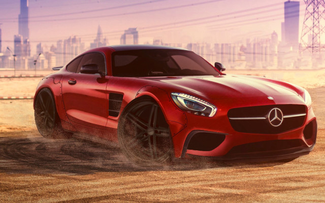 Red mercedes sports car dirt free wallpaper for desktop - medium preview image