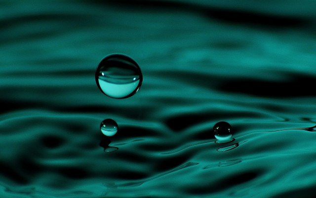 Water droplets green surface blue free wallpaper for desktop - medium preview image