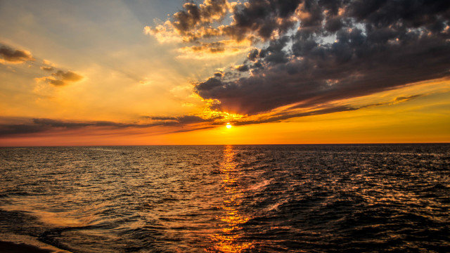 Sunset ocean boat clouds horizon #7 free wallpaper for desktop - medium preview image