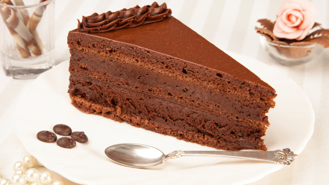 Chocolate cake plate spoon water free wallpaper for desktop - medium preview image