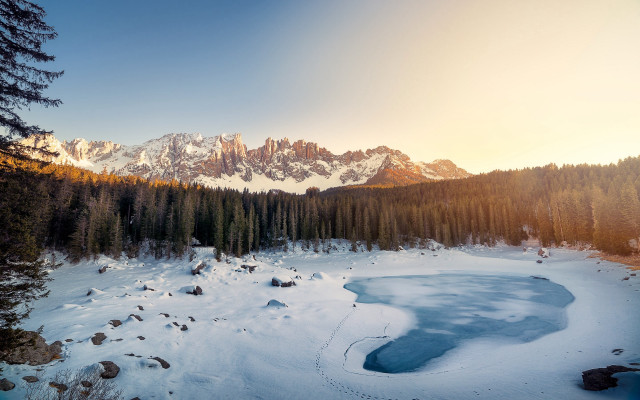 Snowy mountain lake forest sunset #4 free wallpaper for desktop - medium preview image