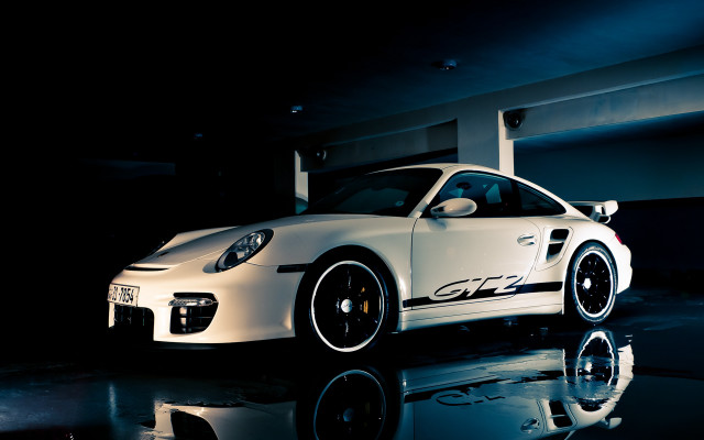 White sports car garage hood free wallpaper for desktop - medium preview image