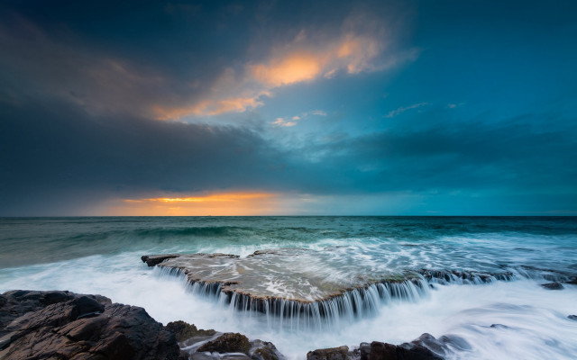 Ocean rock sunset clouds island free wallpaper for desktop - medium preview image