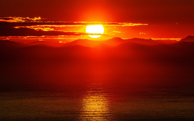 Sunset mountains water clouds red free wallpaper for desktop - medium preview image