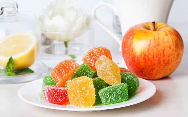 Gummy bears apple coffee flowers free wallpaper for desktop - medium preview image