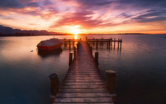 Dock boat sunset clouds beach free wallpaper for desktop - medium preview image
