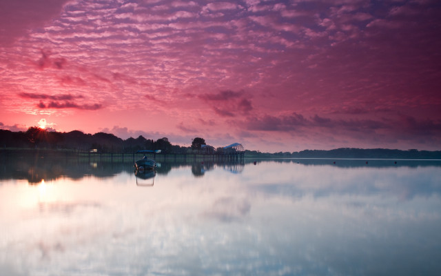 Boat sunset water pink clouds free wallpaper for desktop - medium preview image