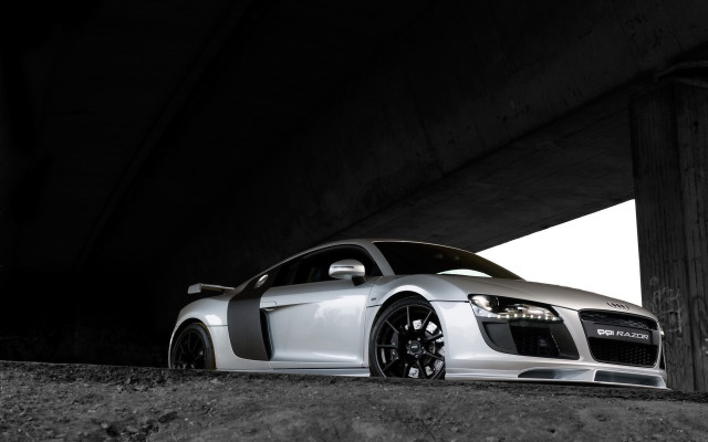 Silver sports car bridge dark free wallpaper for desktop - medium preview image