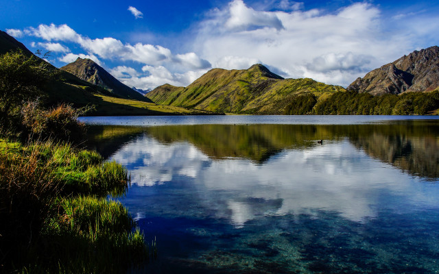 Lake mountains grass cloudy sky #7 free wallpaper for desktop - medium preview image