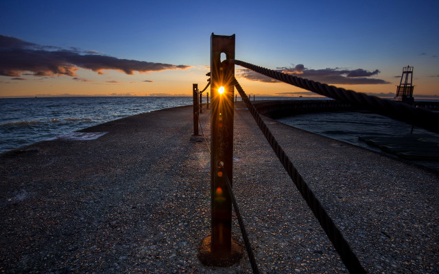 Sunset pier light fence clouds #2 free wallpaper for desktop - medium preview image