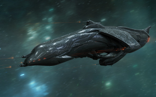 Futuristic ship floating starry sky free wallpaper for desktop - medium preview image