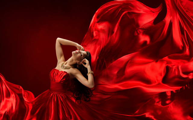 Red dress woman wind flying free wallpaper for desktop - medium preview image
