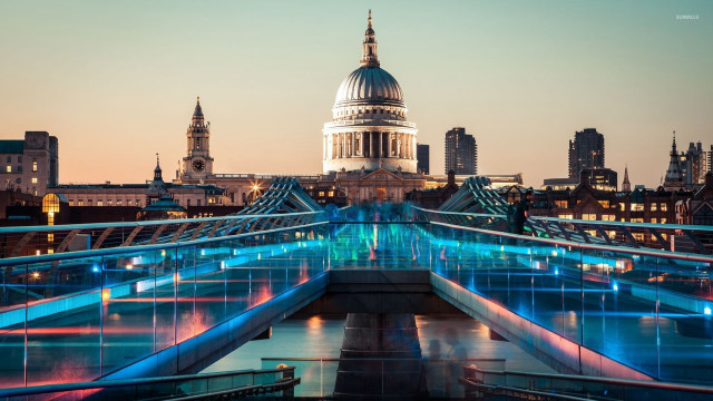 Bridge city night lights dome free wallpaper for desktop - medium preview image