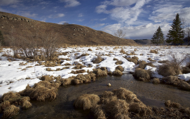 Snowy mountain stream nature landscape free wallpaper for desktop - medium preview image