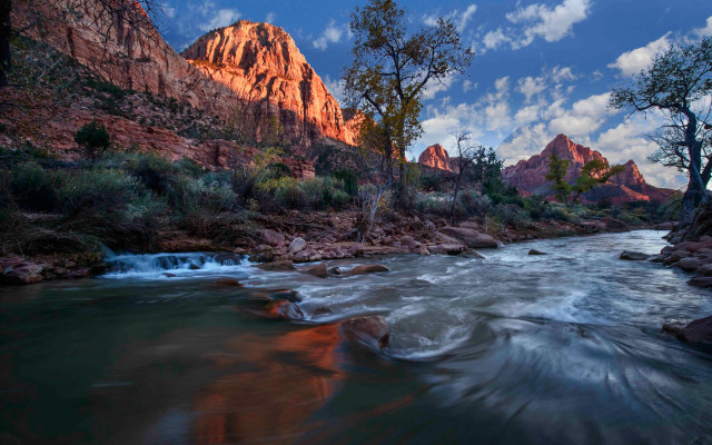 River forest mountain sky lake free wallpaper for desktop - medium preview image