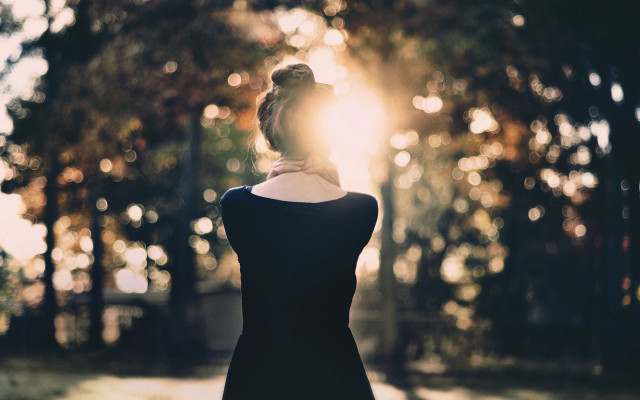 Woman dress tree sun flare free wallpaper for desktop - medium preview image