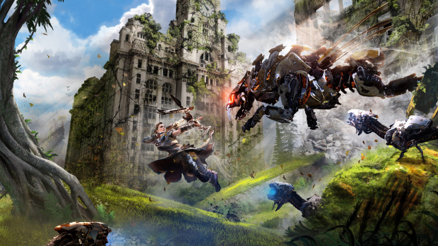 Giant robot forest city concept free wallpaper for desktop - medium preview image