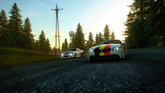 Cars road trees radio tower free wallpaper for desktop - medium preview image