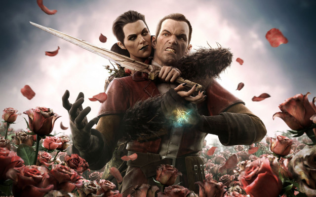 Man holding woman rose field free wallpaper for desktop - medium preview image