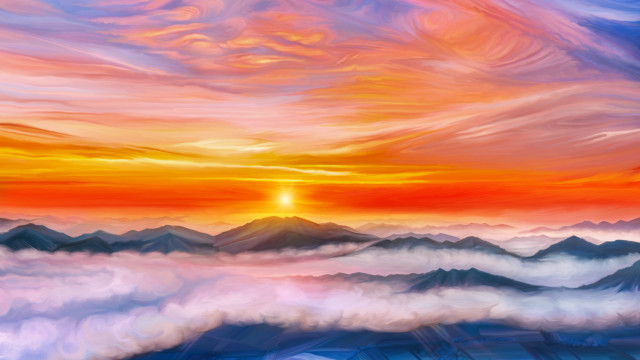 Sunset mountain range clouds orange #2 free wallpaper for desktop - medium preview image