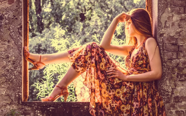 Woman dress window sill autumn free wallpaper for desktop - medium preview image