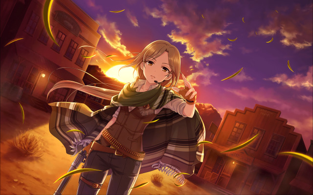 Woman scarf sunset neoromantic celshading free wallpaper for desktop - medium preview image