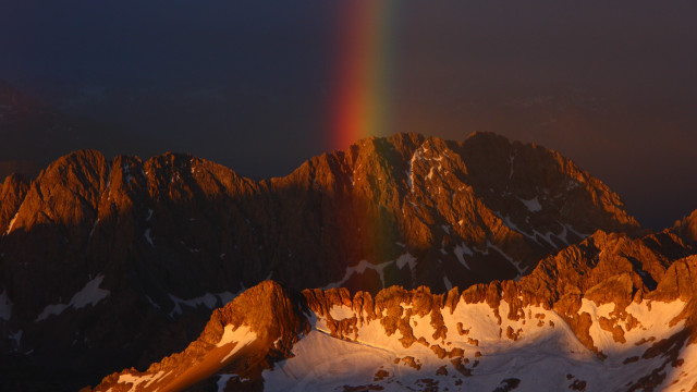 Rainbow mountain sunset fire embers free wallpaper for desktop - medium preview image