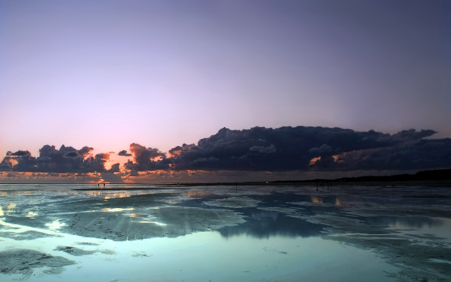 Sunset clouds reflection water bridge free wallpaper for desktop - medium preview image