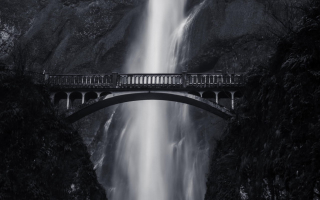 Bridge waterfall trees night mountain free wallpaper for desktop - medium preview image