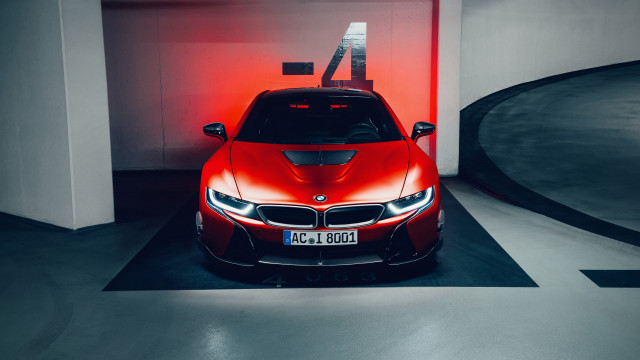 Red car garage red wall free wallpaper for desktop - medium preview image