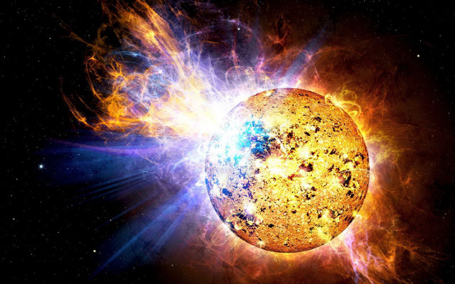 Star cluster bright blue yellow free wallpaper for desktop - medium preview image